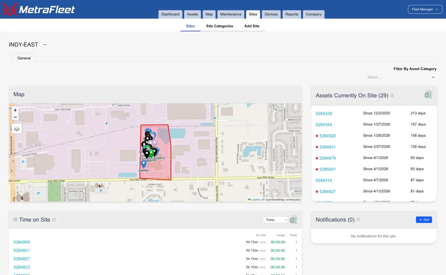 Geofenced site boundary tracking vehicle arrivals, departures and hours on site